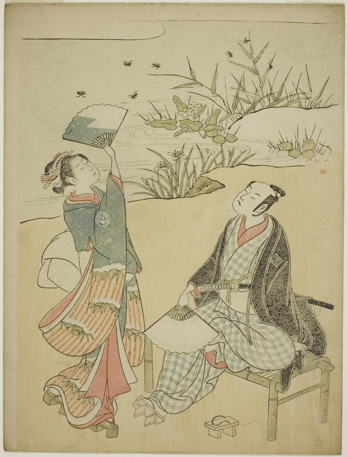 Two Actors Catching Fireflies — Attributed to Torii Kiyomitsu I; Japanese, 1735-1785