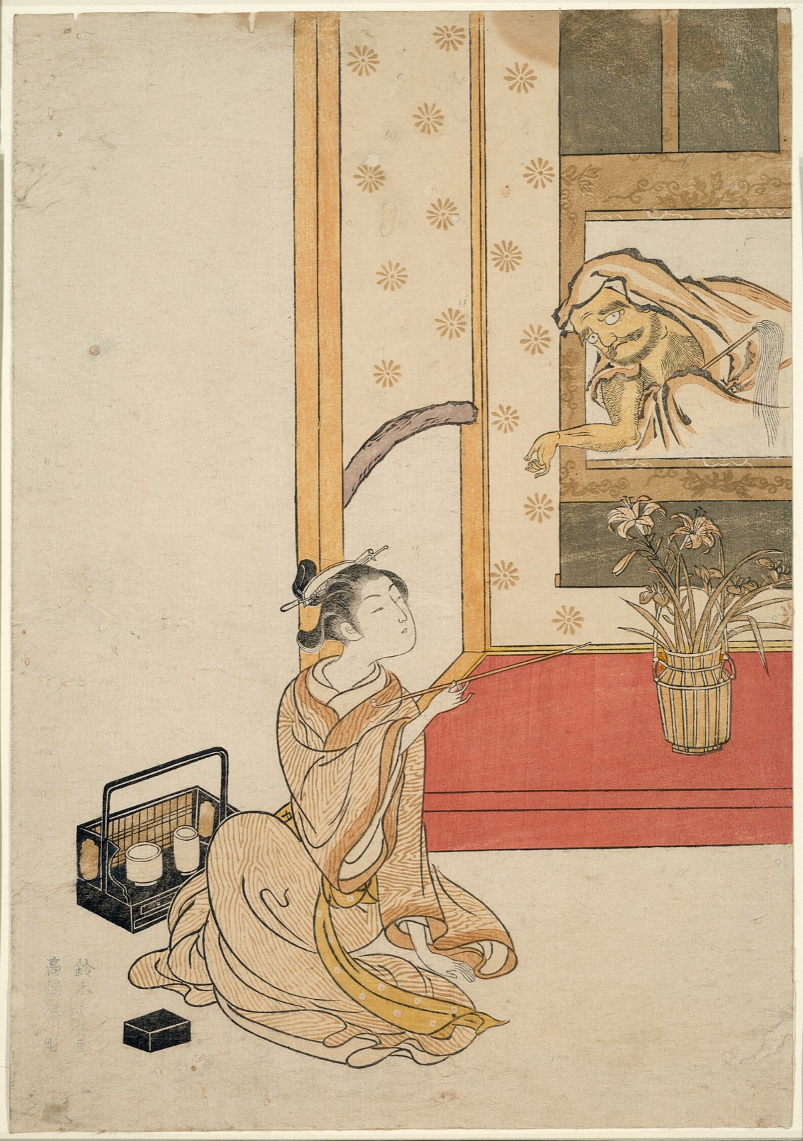 Giving Daruma a Smoke — Suzuki Harunobu 鈴木 春信; Japanese, 1725 (?)-1770
