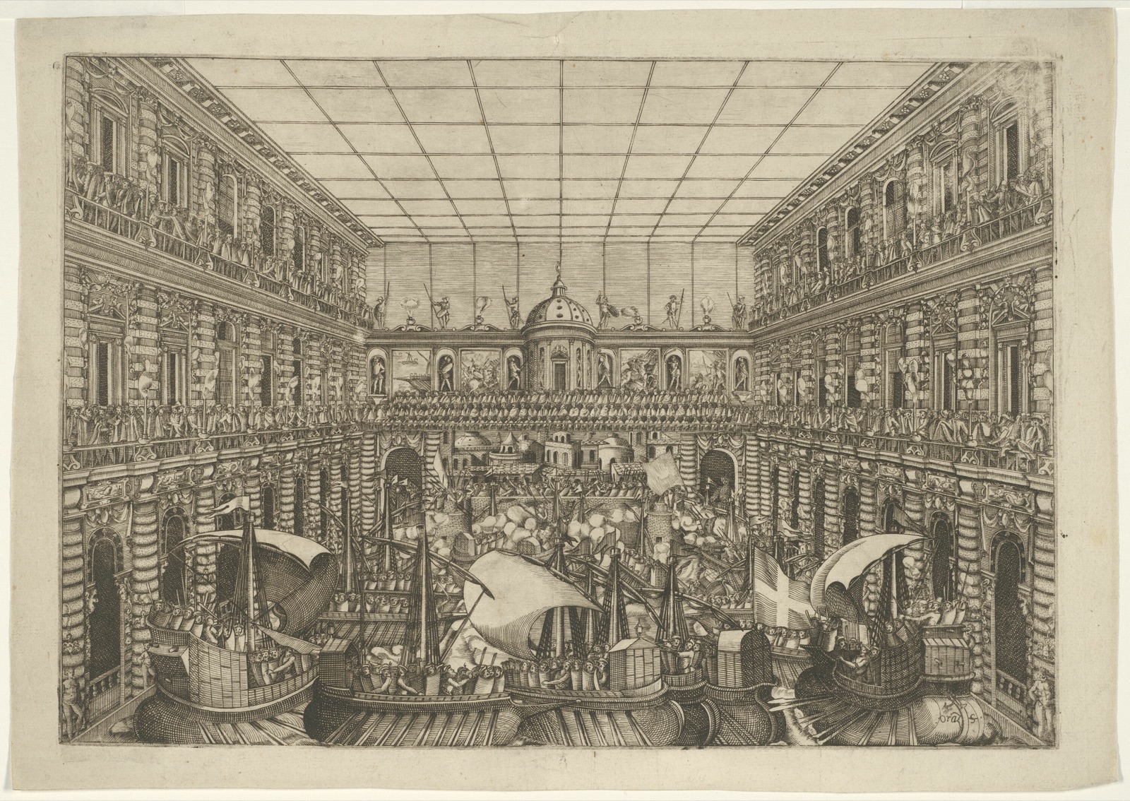 Naumachia in the Courtyard of Palazzo Pitti — Orazio Scarabelli; Italian, active c. 1580-1600