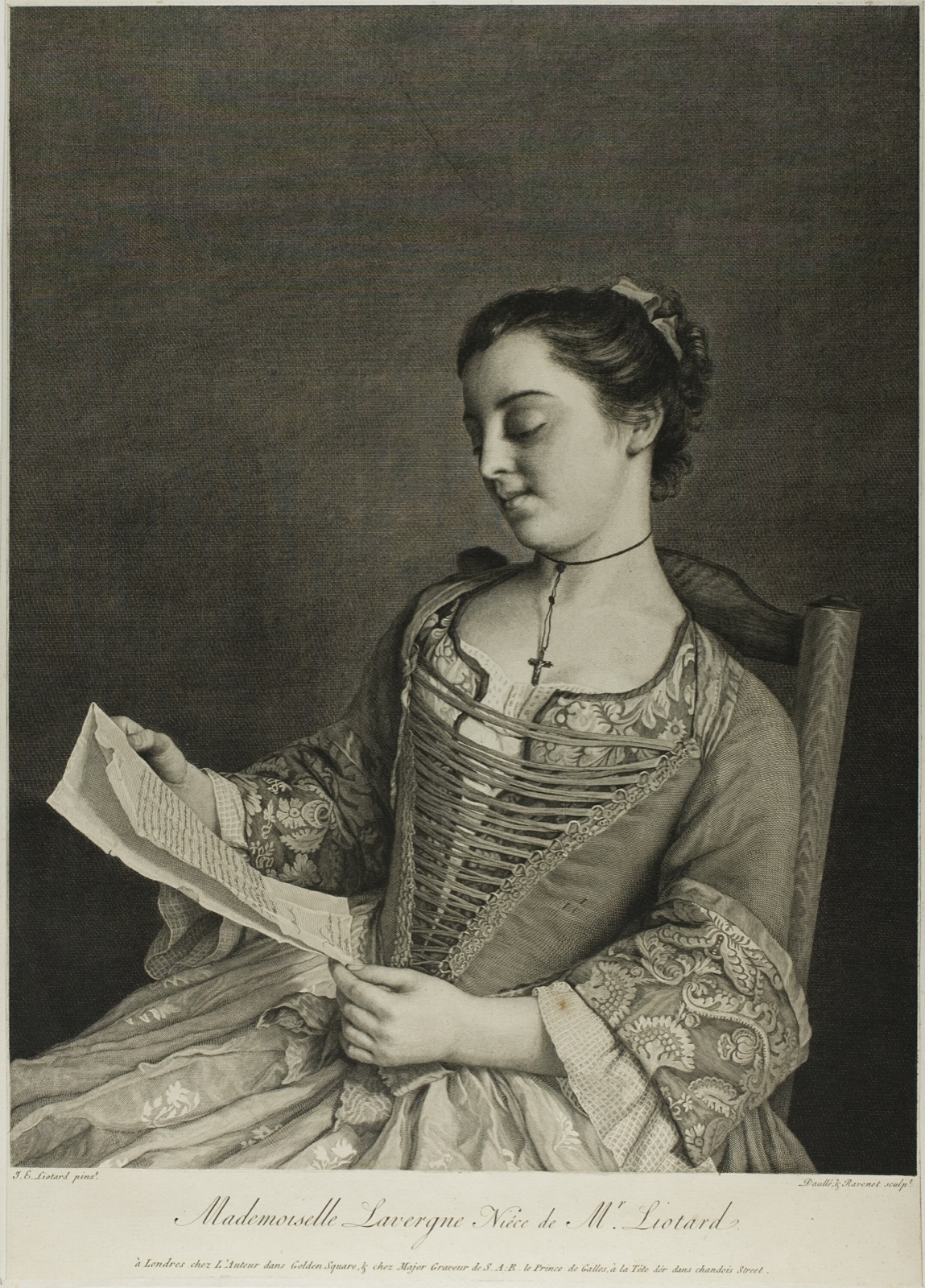Portrait of Mademoiselle Lavergne, Niece of Mr.Liotard — Jean Daullé (French, 1703-1763) and Simon François Ravenet (French, 1706-1774); after Jean-Étienne Liotard (1702-1790)