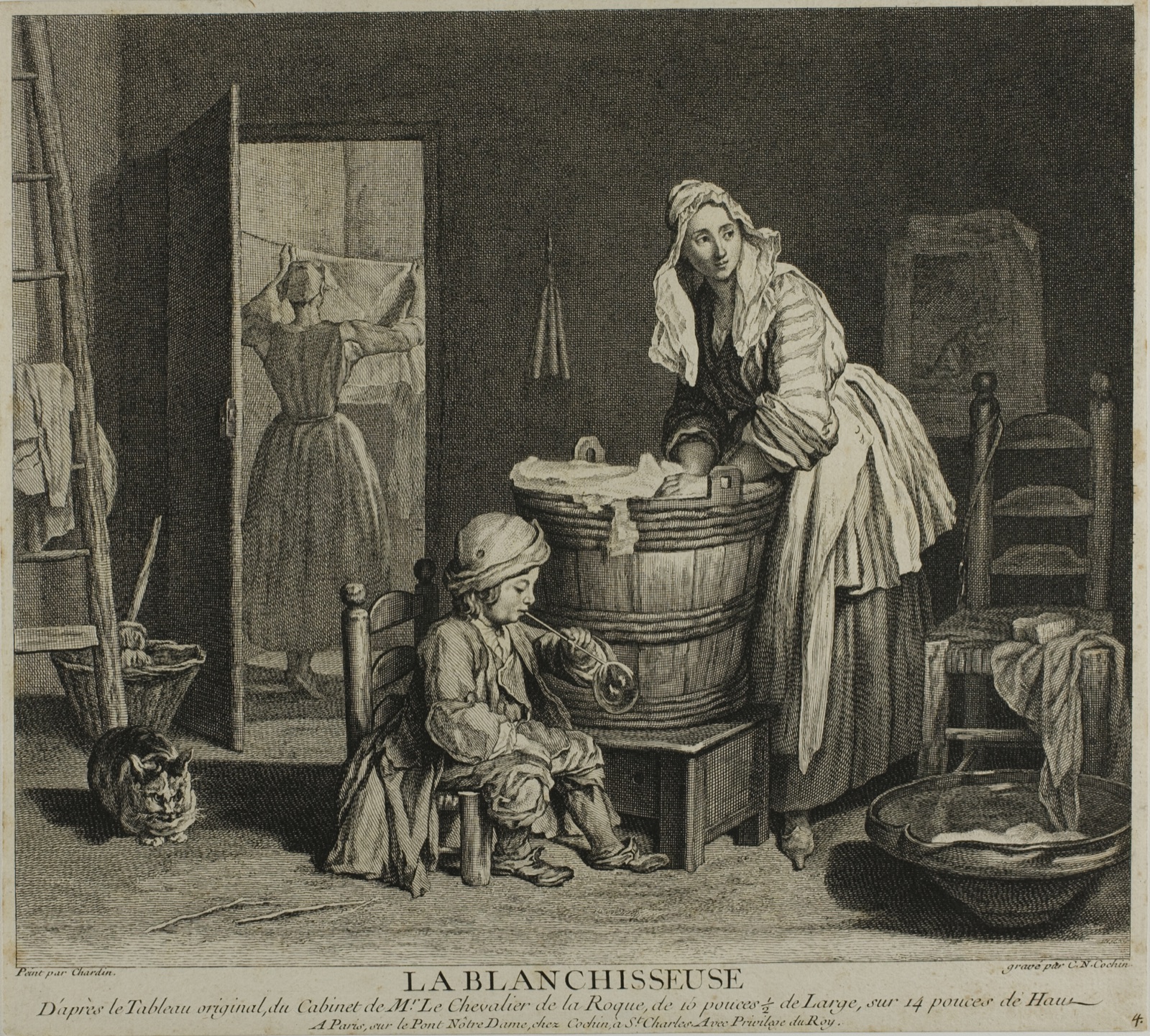 La Blanchisseuse (The Washerwoman) — Charles-Nicolas Cochin, I (French, 1688-1754); after Jean Siméon Chardin (French, 1699-1779)