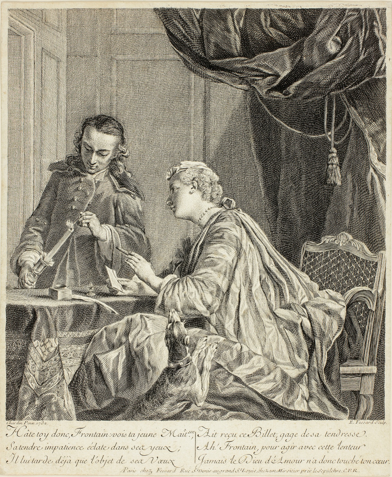 Woman Sealing a Letter — Étienne Fessard (French, 1714-1777); after Jean Siméon Chardin (French, 1699-1779)
