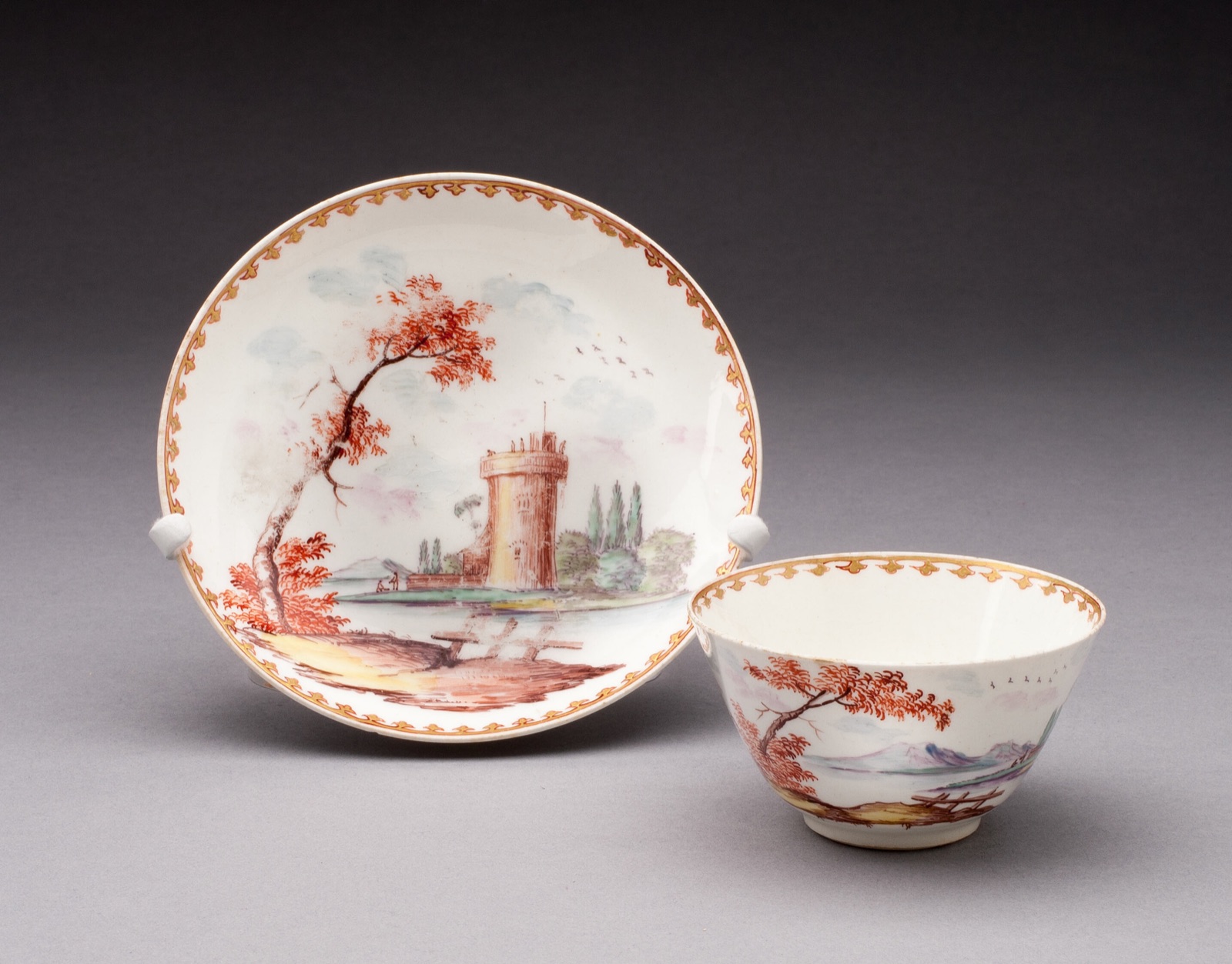 Tea Bowl and Saucer — Chelsea Porcelain Manufactory; London, England, c. 1745-1784; Painted by Jefferyes Hamett O'Neale; English, 1734-1801