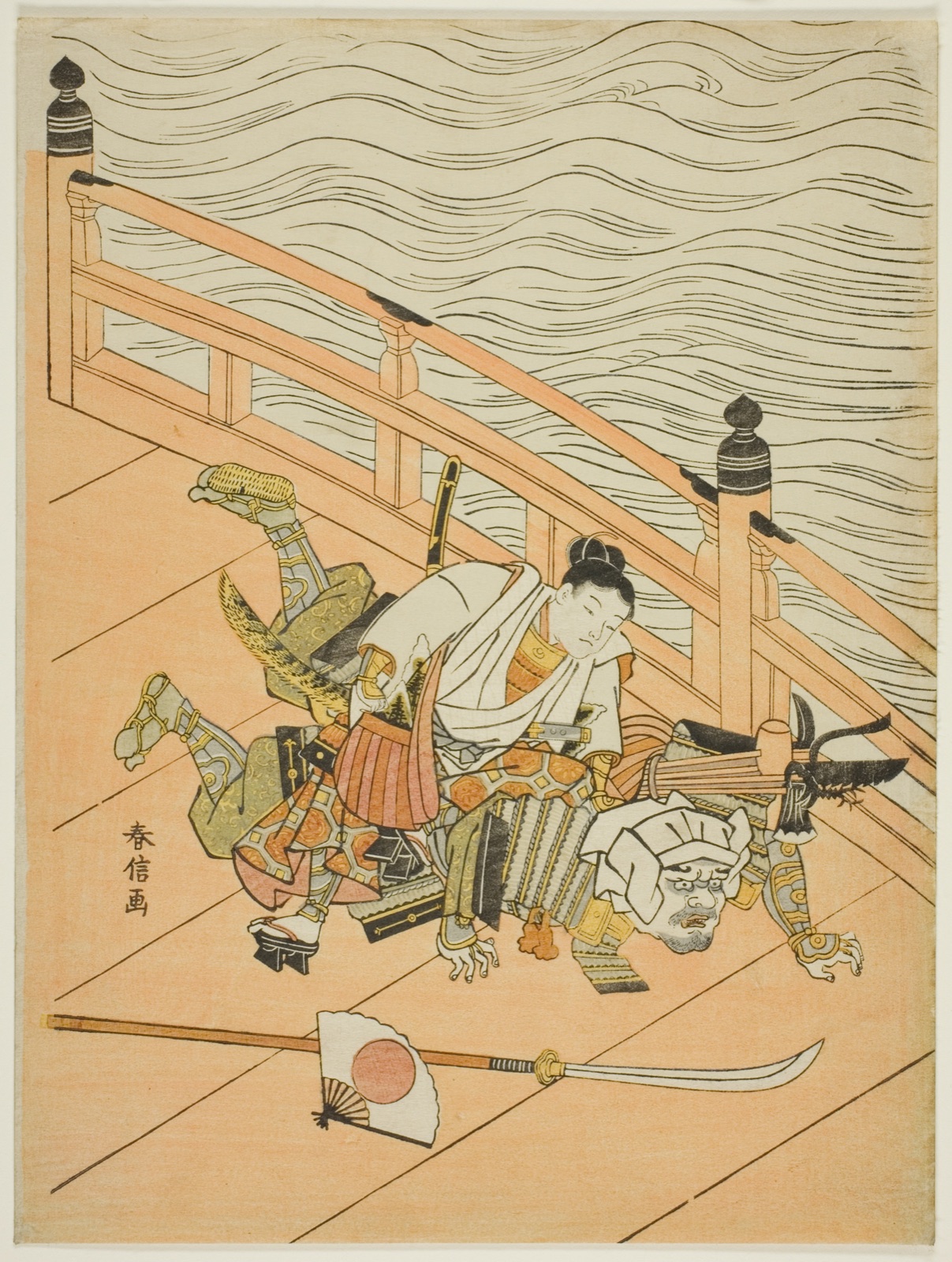 Ushiwakamaru and Benkei fighting on Gojo Bridge — Suzuki Harunobu 鈴木 春信; Japanese, 1725 (?)-1770