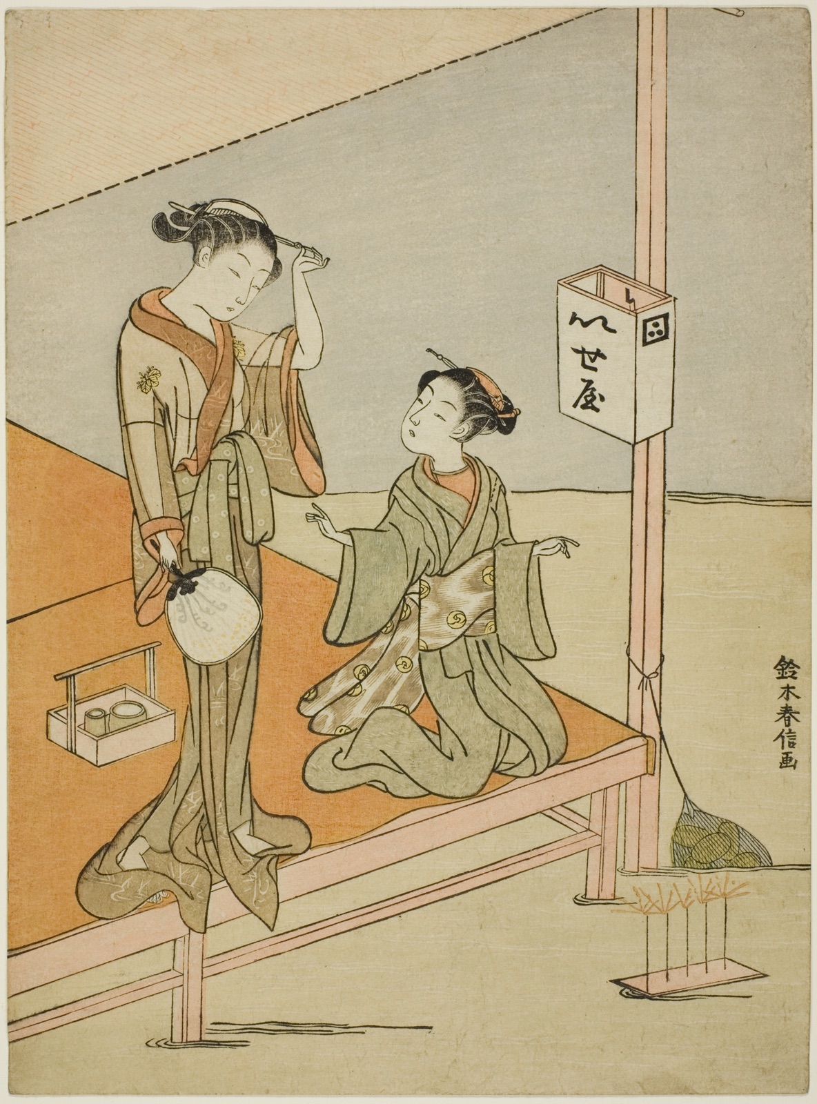 A Courtesan and Her Attendant at the Riverside Teahouse Iseya — Suzuki Harunobu 鈴木 春信; Japanese, 1725 (?)-1770