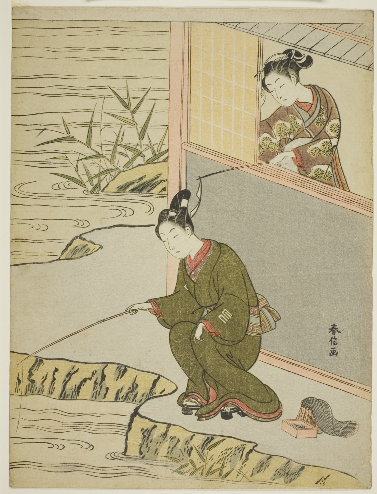 Beauty Teasing a Young Man Fshing — Suzuki Harunobu 鈴木 春信; Japanese, 1725 (?)-1770
