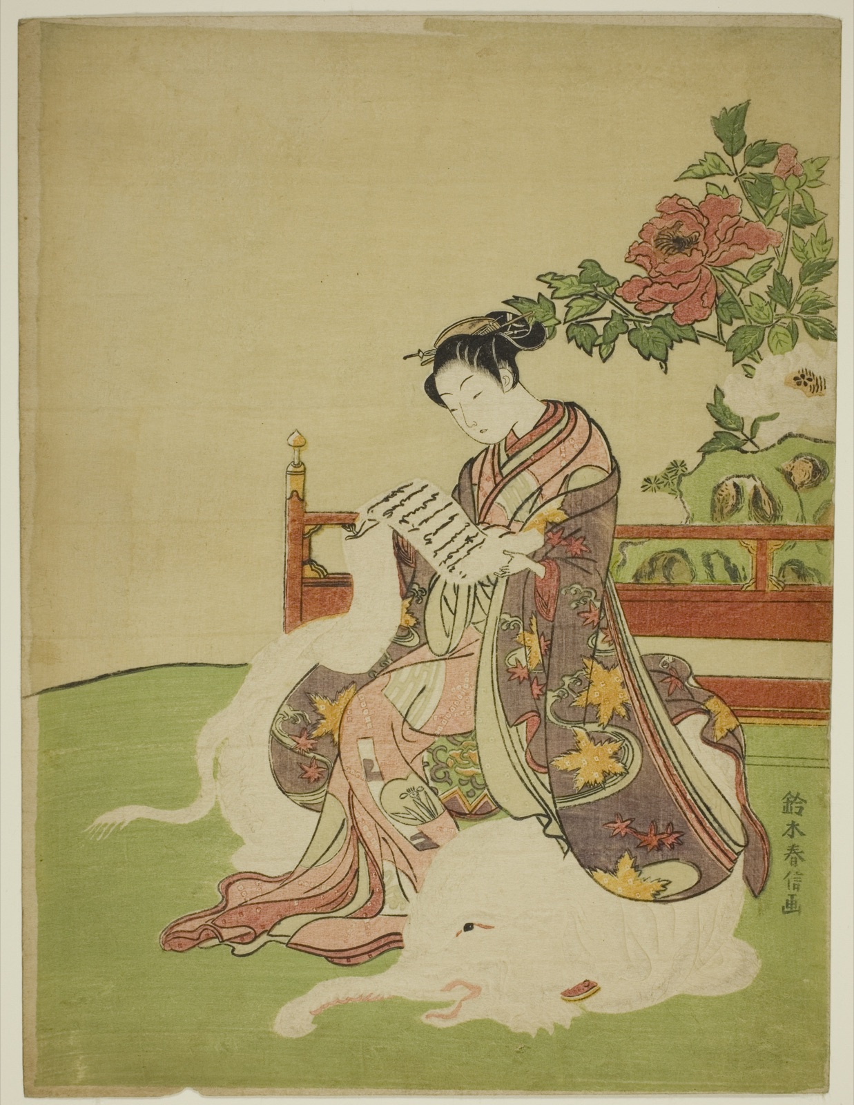 Young Woman Seated on a White Elephant (parody of the Bodhisattva Fugen) — Suzuki Harunobu 鈴木 春信; Japanese, 1725 (?)-1770