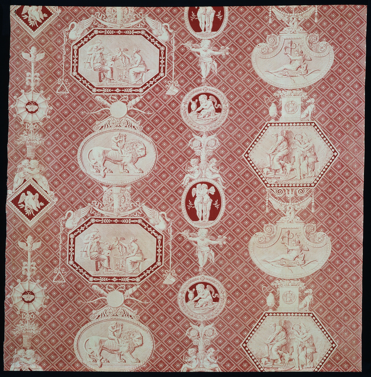 La Marchande d'Amour (The Merchant of Love) (Furnishing Fabric) — Designed by Louis-Hippolyte LeBas (French, 1782–1867) after Jacques Firmin Beauvarlet (French, 1731-1797); Manufactured by Christophe-Philippe Oberkampf (naturalized French, 1738-1815), Oberkampf Manufactory (French, 1760-1843); Jouy-en-Josas, France