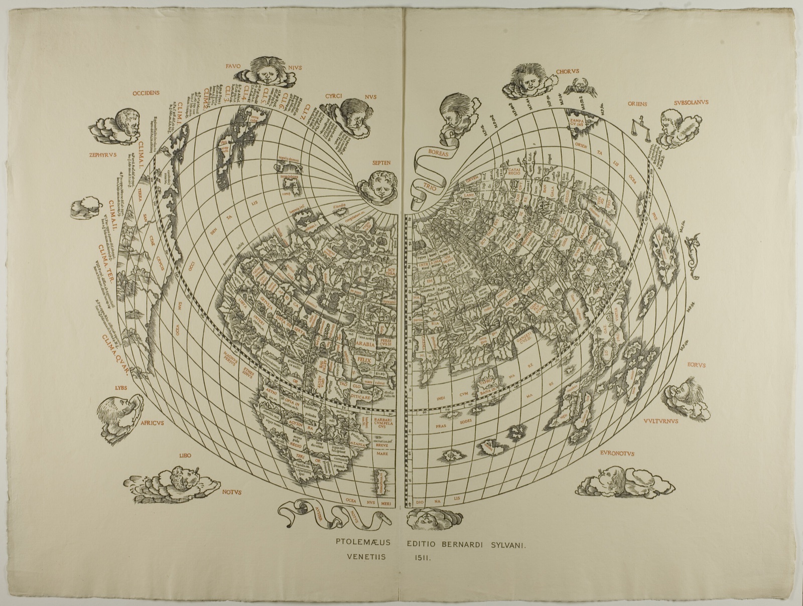 Map of the World: Tradewinds — Unknown Artist (English, 19th century); published by Bernardi Sylvani (Italian, active 1511)