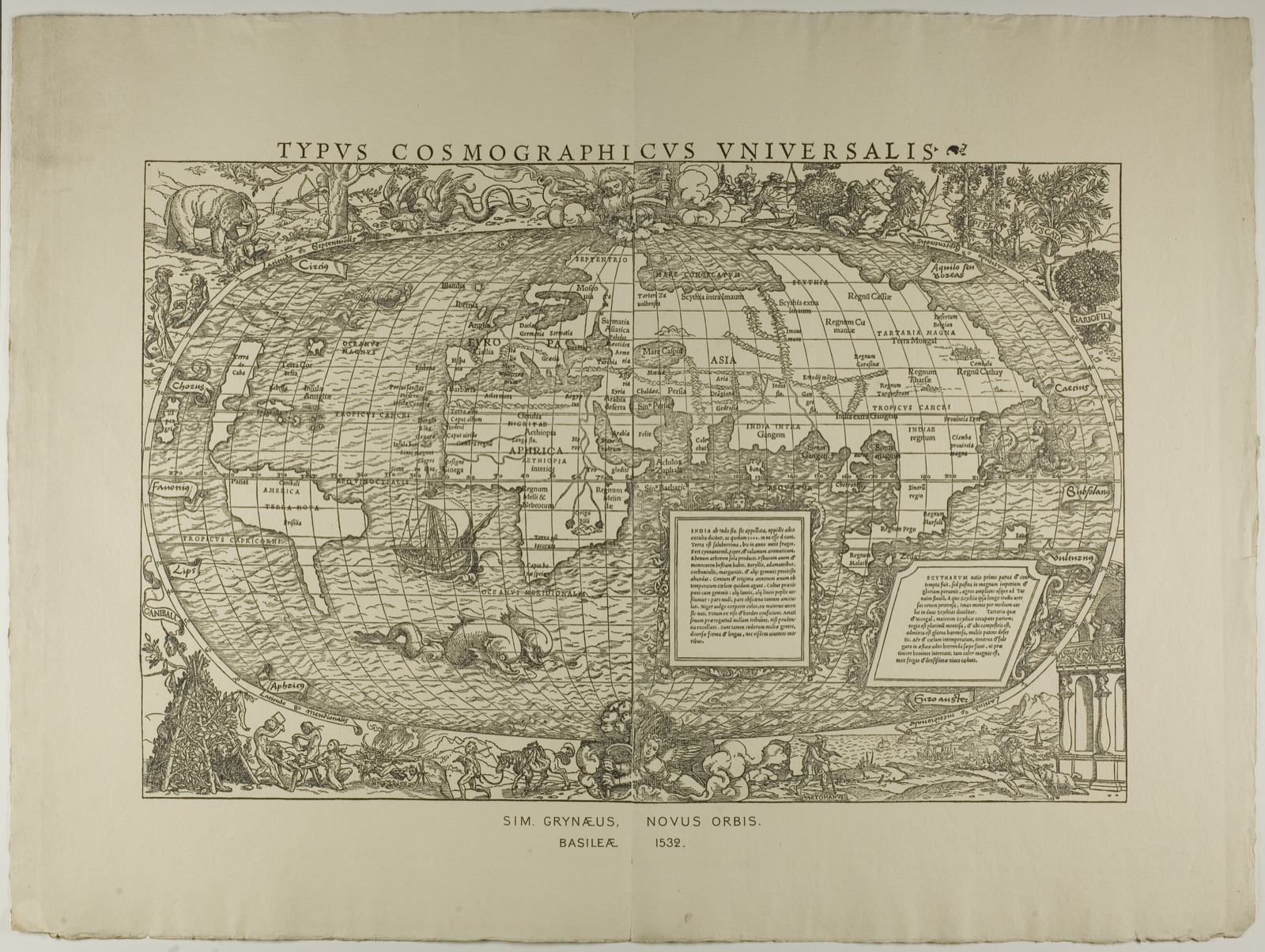Typus Cosmographicus Universalis, Sim. Grynaeus, Novus Orbis, Basileae 1532 — Unknown Artist (English, 19th century); after Hans Holbein, the younger (German, 1497-1543)