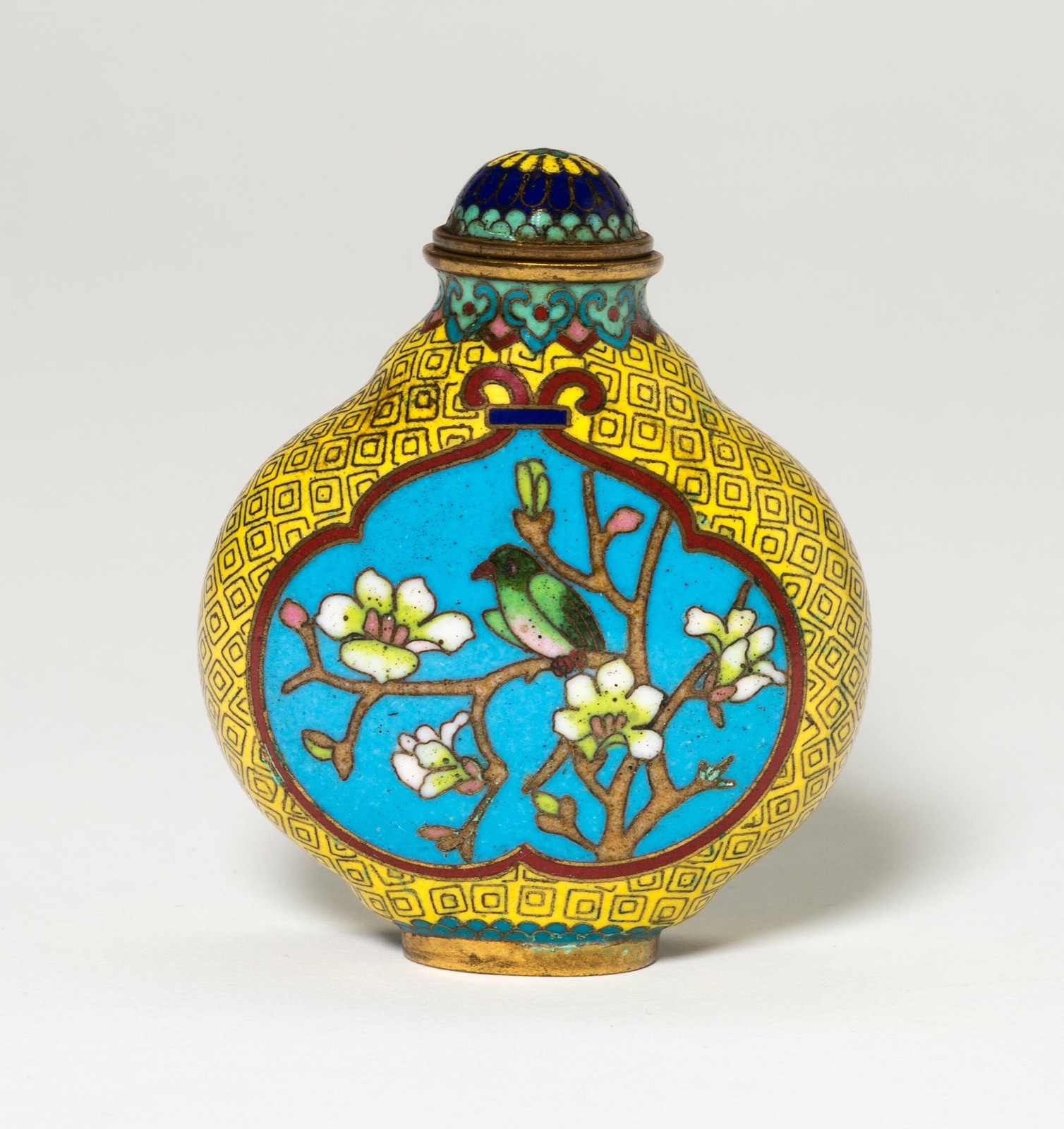 Snuff Bottle with Birds on Trees — China