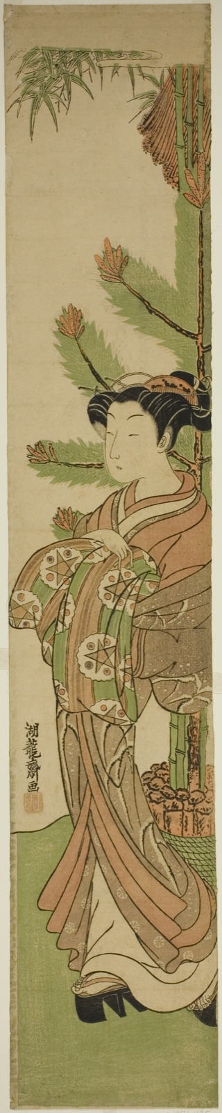 Courtesan in Front of New Year's Decoration of Pine and Bamboo — Isoda Koryusai; Japanese, 1735-1790
