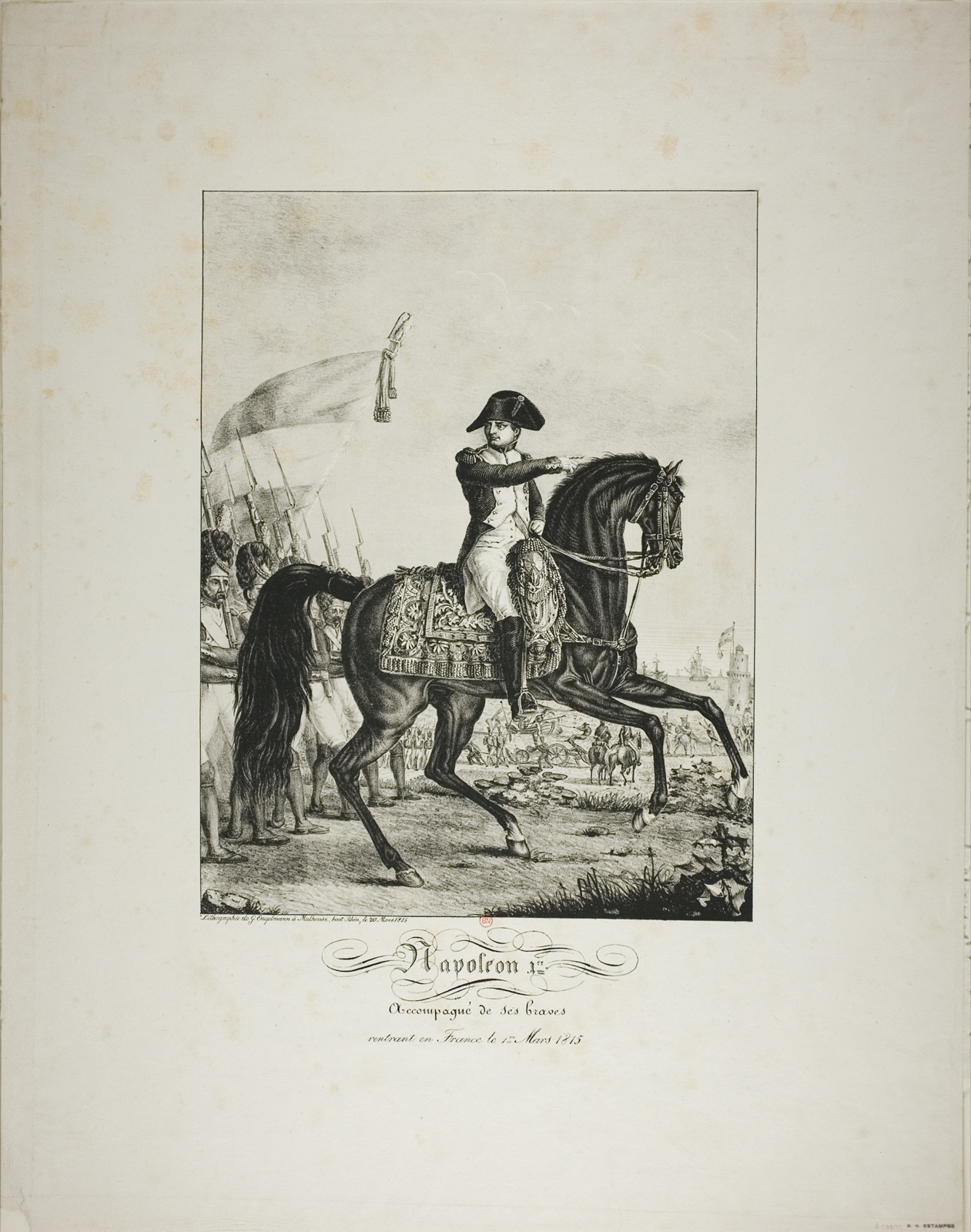 Napoleon Accompanied by his Good Men, Returning to France on March 1, 1815 — Baron François Pascal Simon Gérard (French, 1770-1837); printed by Gottfried Engelmann (French, 1788-1839)