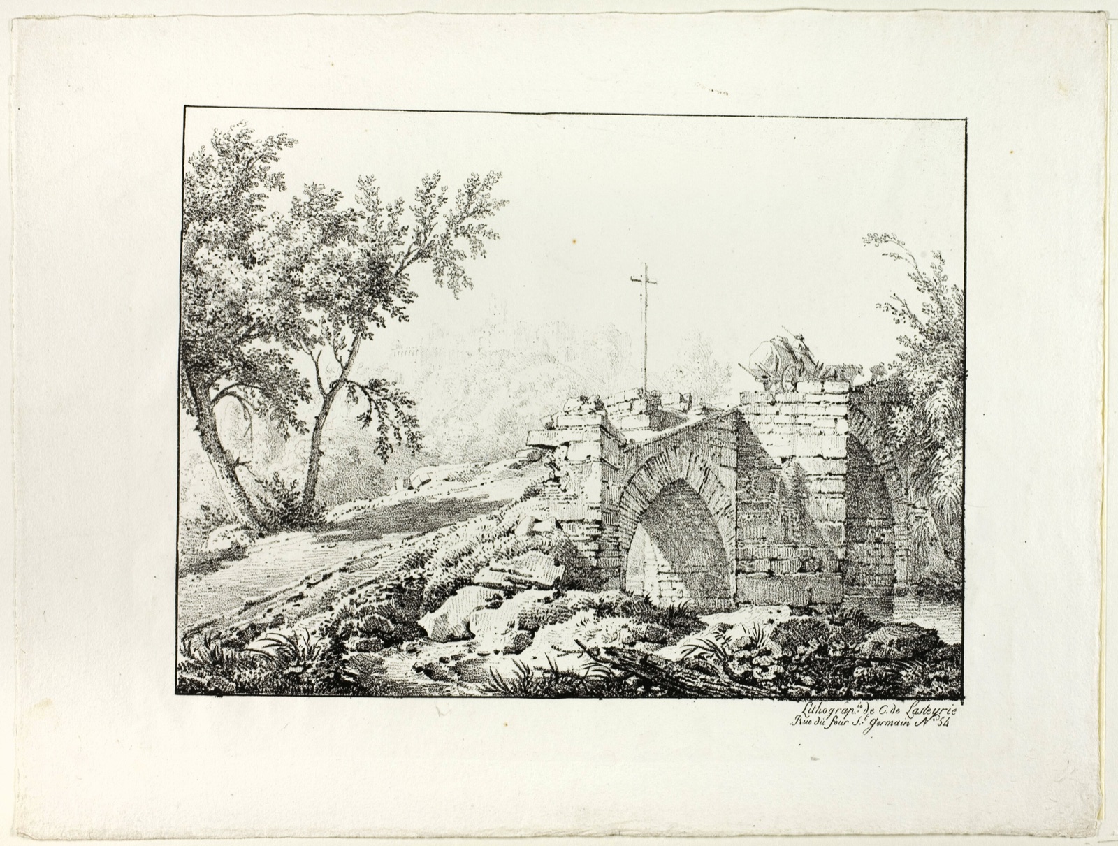 Landscape with Bridge — Achille Etna Michallon (French, 1796-1822); printed by Comte de Charles Philibert Lasteyrie du Saillant (French, 1759-1849)