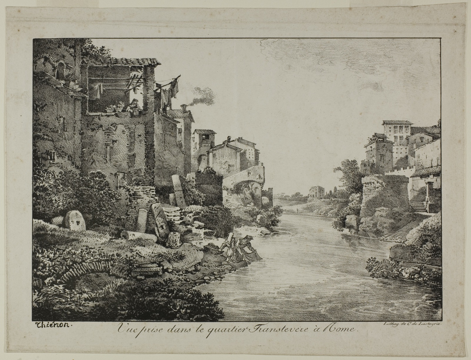 View in the Trastevere Quarter, Rome — Claude Thienon (French, 1772-1846); printed by Comte de Charles Philibert Lasteyrie du Saillant (French, 1759-1849)