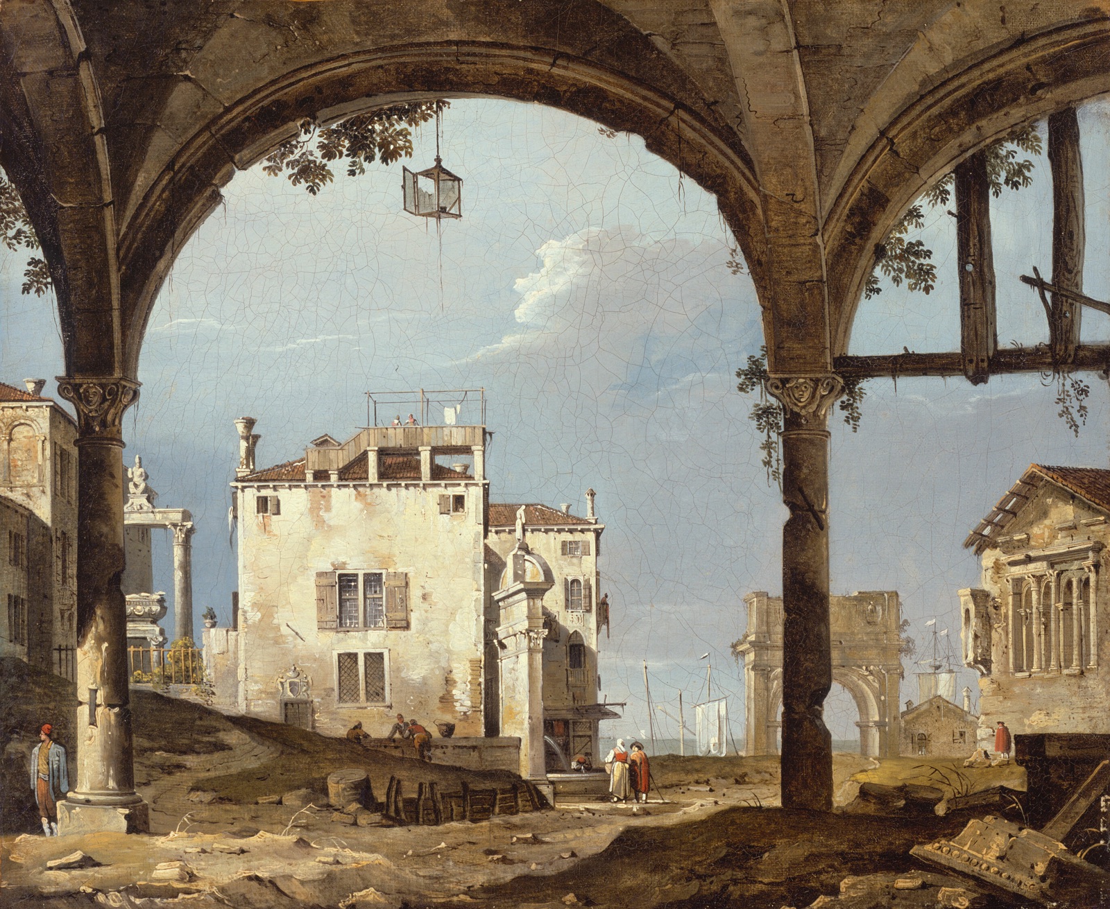 Portico with a Lantern — Follower of Canaletto (Antonio Canal; Italian, 1697–1768)