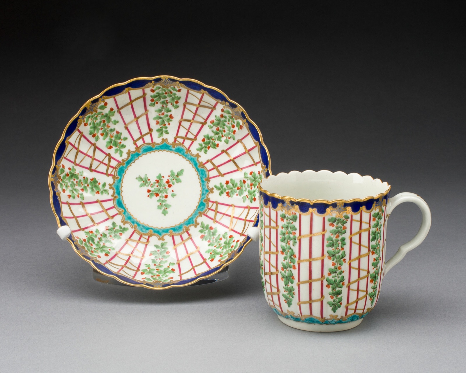 Coffee Cup and Saucer — Worcester Porcelain Factory (Warmstry House Period, 1751–1783); Worcester, England, founded 1751