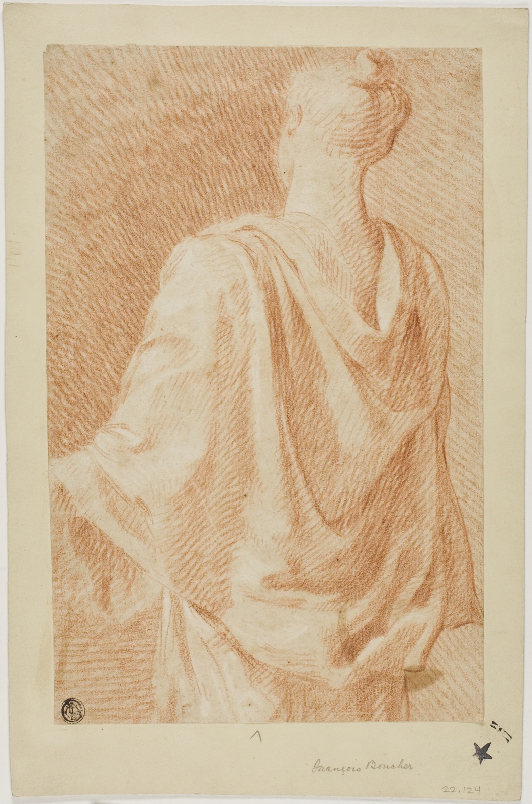 Draped Woman, Seen From Back — Attributed to François Boucher; French, 1703-1770