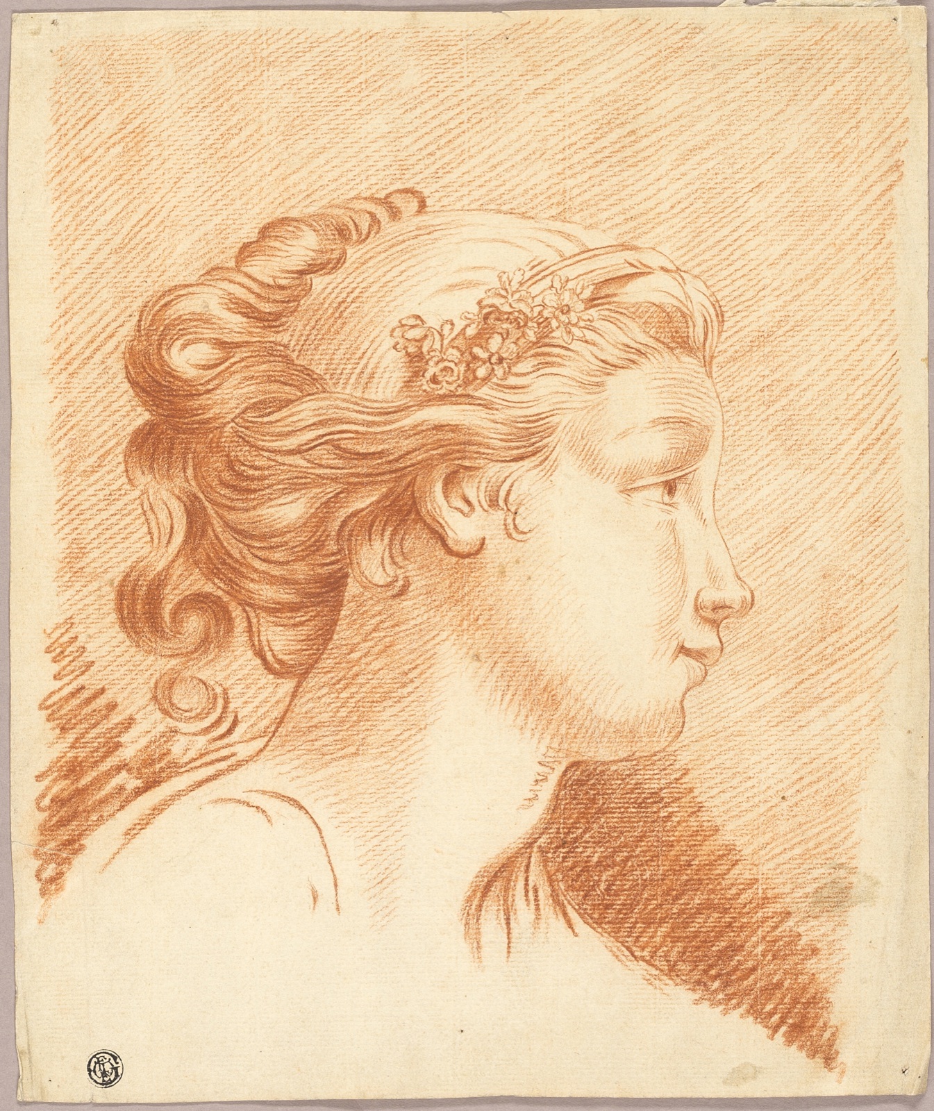Head of Girl in Profile to Right — François Boucher; French, 1703-1770