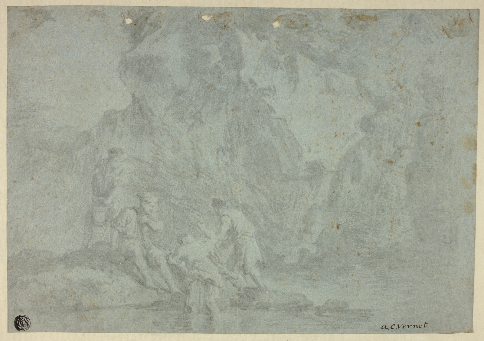 Rocky Landscape with Figures — After Gaspard Dughet; French, 1615-1675