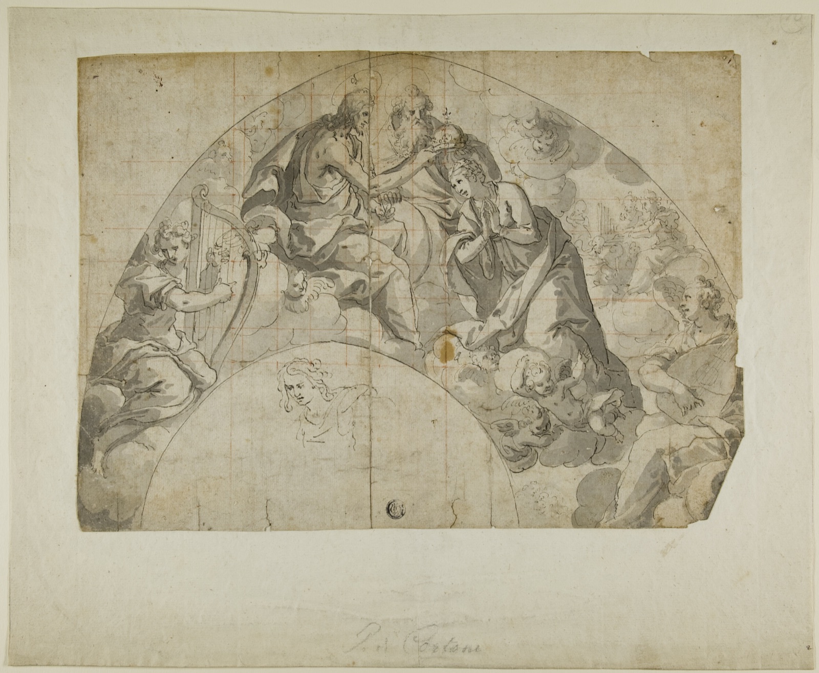 Spandrel Design for Coronation of Virgin — Unknown Artist (possibly German or Sienese, 16th century); or Pietro da Cortona (Italian, 1596-1669); or Ventura Salimbeni (Italian, 1567/68-1613)