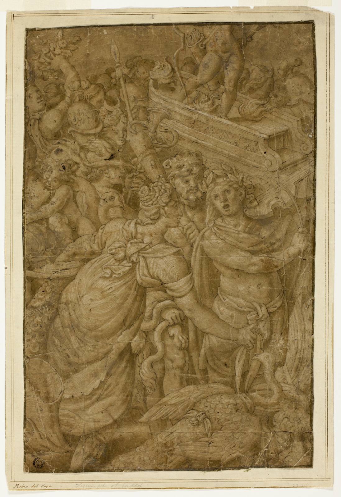 Cupid in Triumphal Chariot, Accompanied by Gods and Goddesses — Follower of Giulio Pippi, called Giulio Romano; Italian, c. 1499-1546