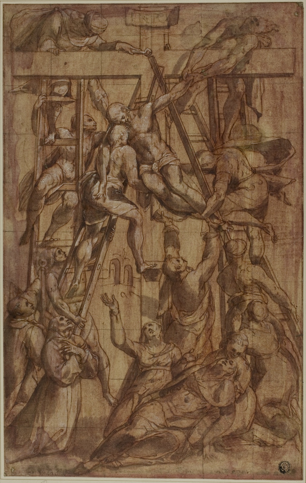 Deposition, with Saint Francis of Assisi and Another Male Saint (Stephen?) — Attributed to Simone De Magistris; Italian, 1538-c. 1611