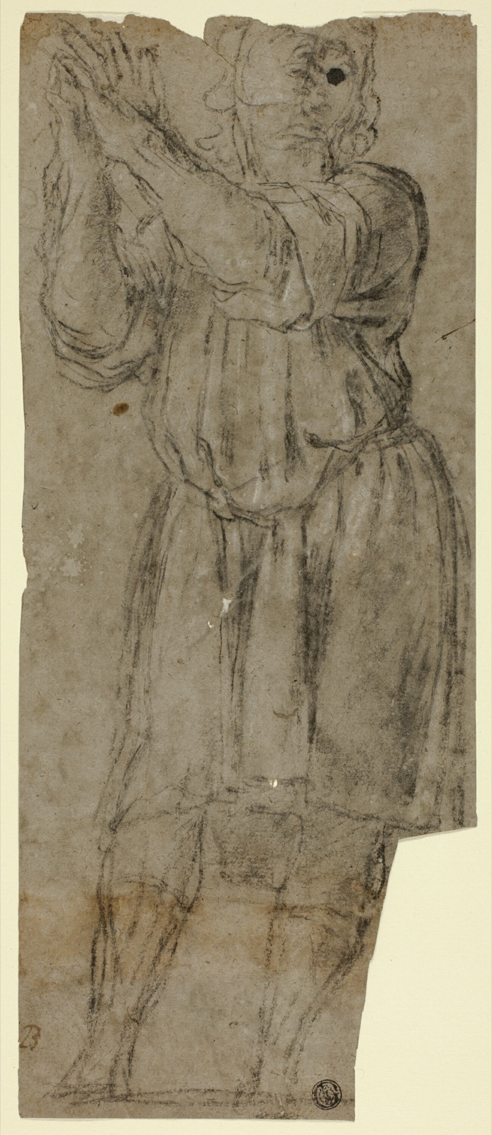 Man Standing in Prayer (recto); Drapery Study (verso) — Domenico Fiasella; Italian, 1589-1669