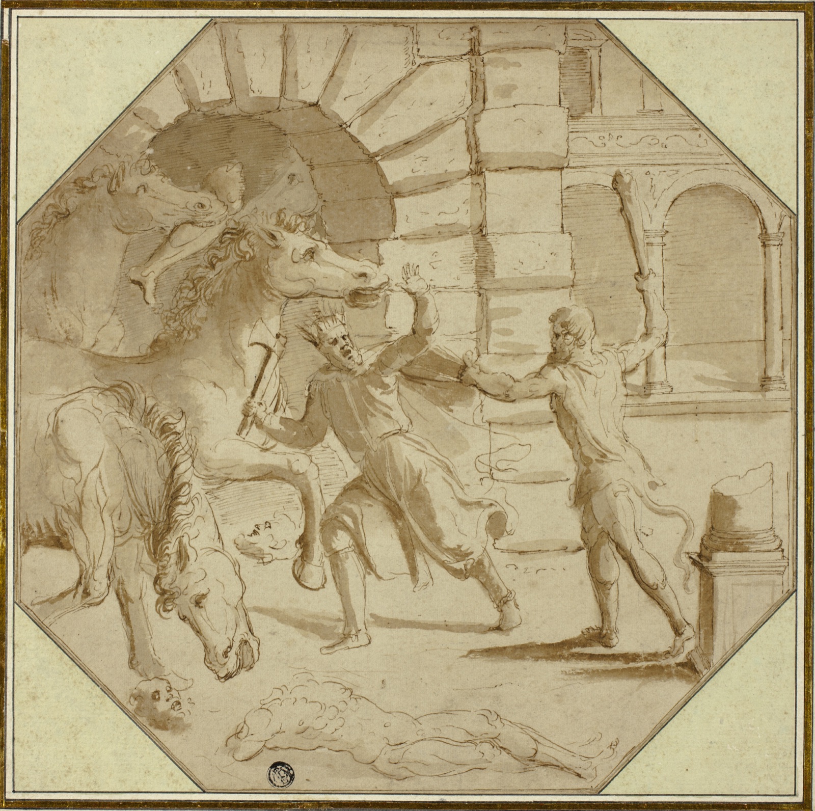 Hercules Felling King Diomedes — Giulio Pippi, called Giulio Romano; Italian, c. 1499-1546