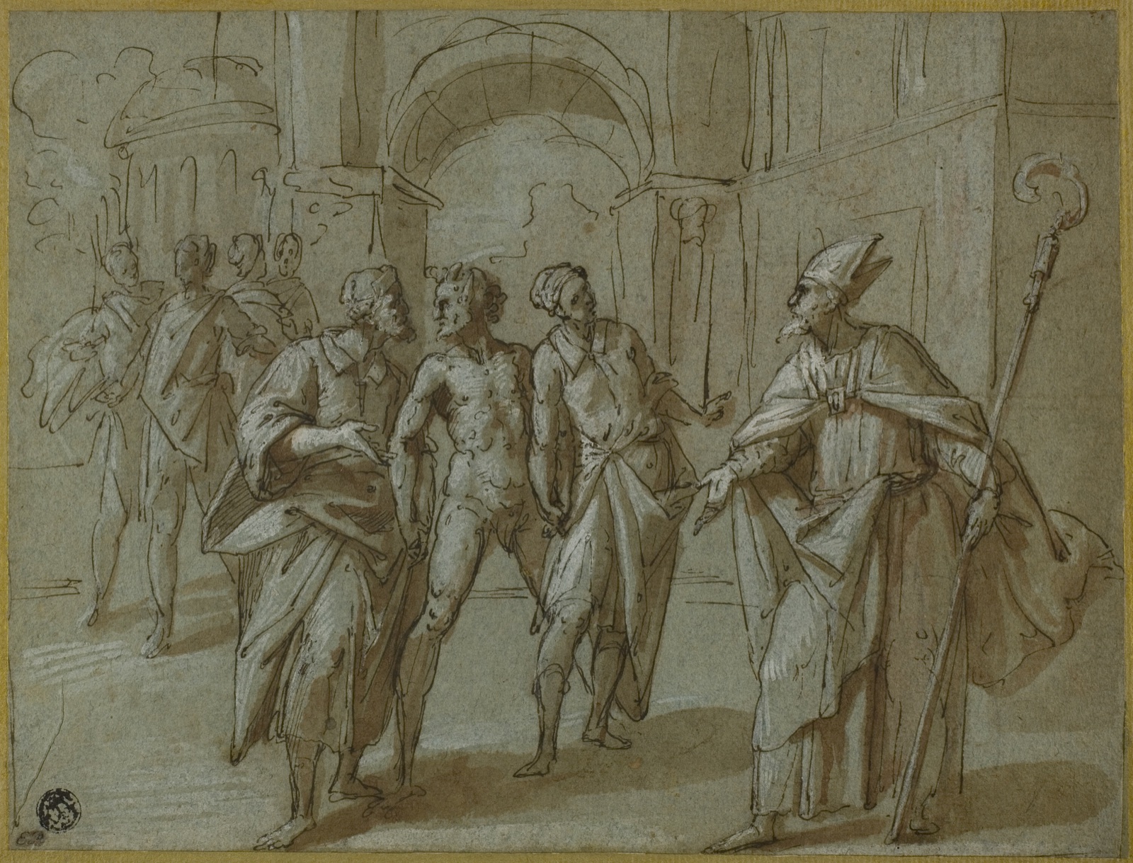 Bishop Saint (Ambrose?) Exorcising the Devil — Attributed to Giovanni Battista della Rovere, called Il Fiamminghino; Italian, 1561-1627/30