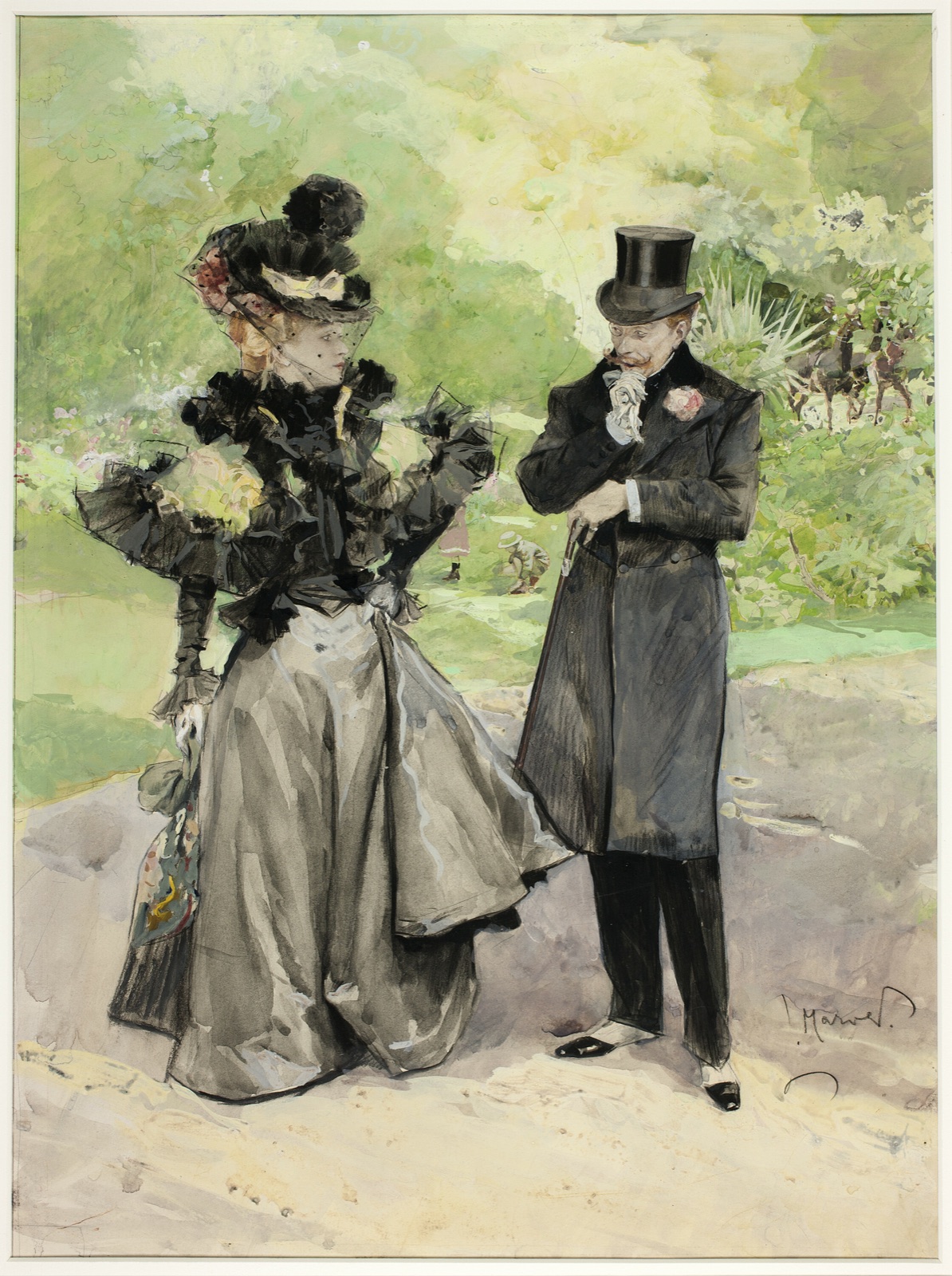 A Man and a Woman in a Park — Ludek Marold; Czech, 1865-1898