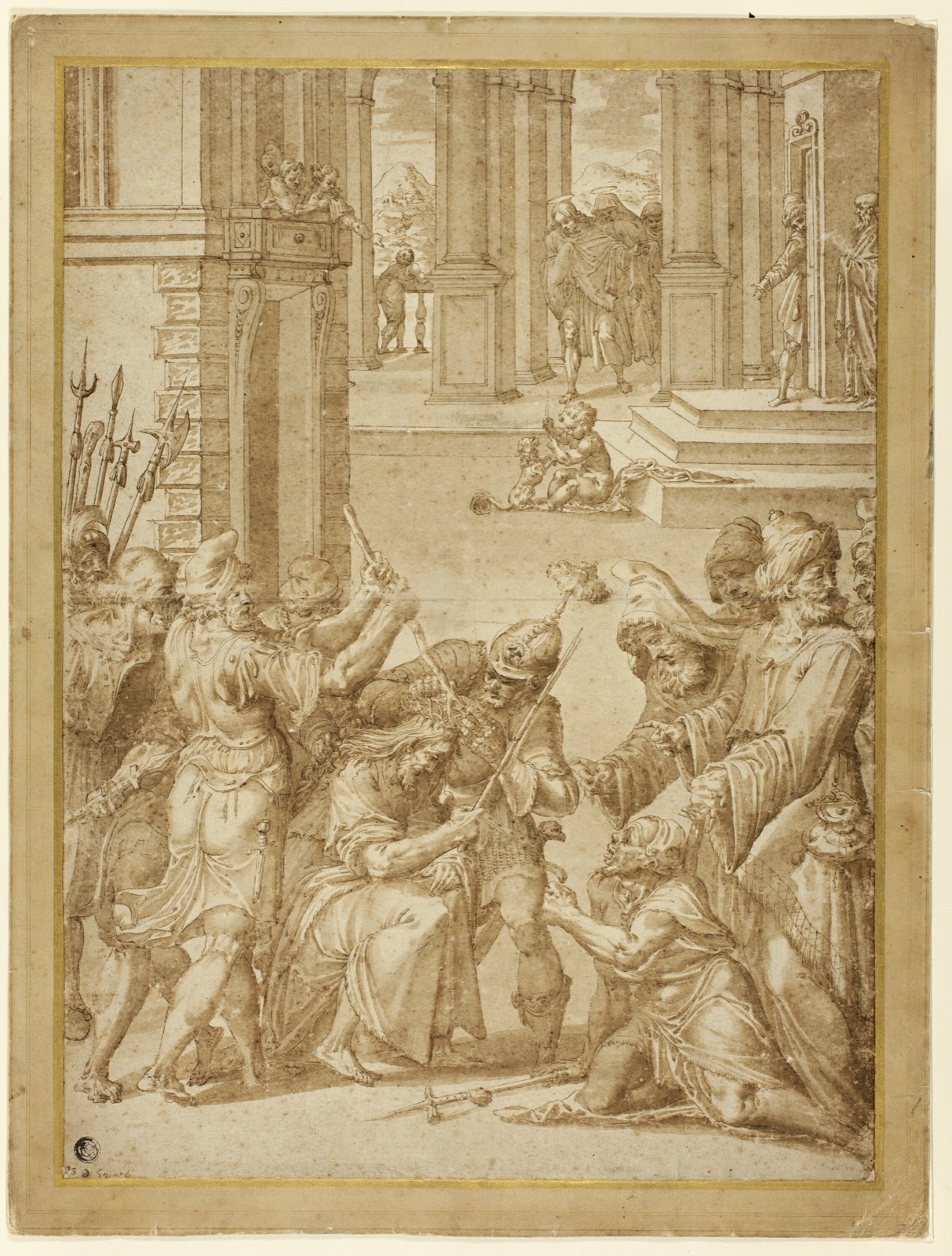 Crowning of Thorns — Christoph Schwarz (German, 1545-1592); or possibly Jan van der Straet (Flemish, 1523-1605); or possibly Jan Swart (Netherlandish, c. 1500-after 1533)