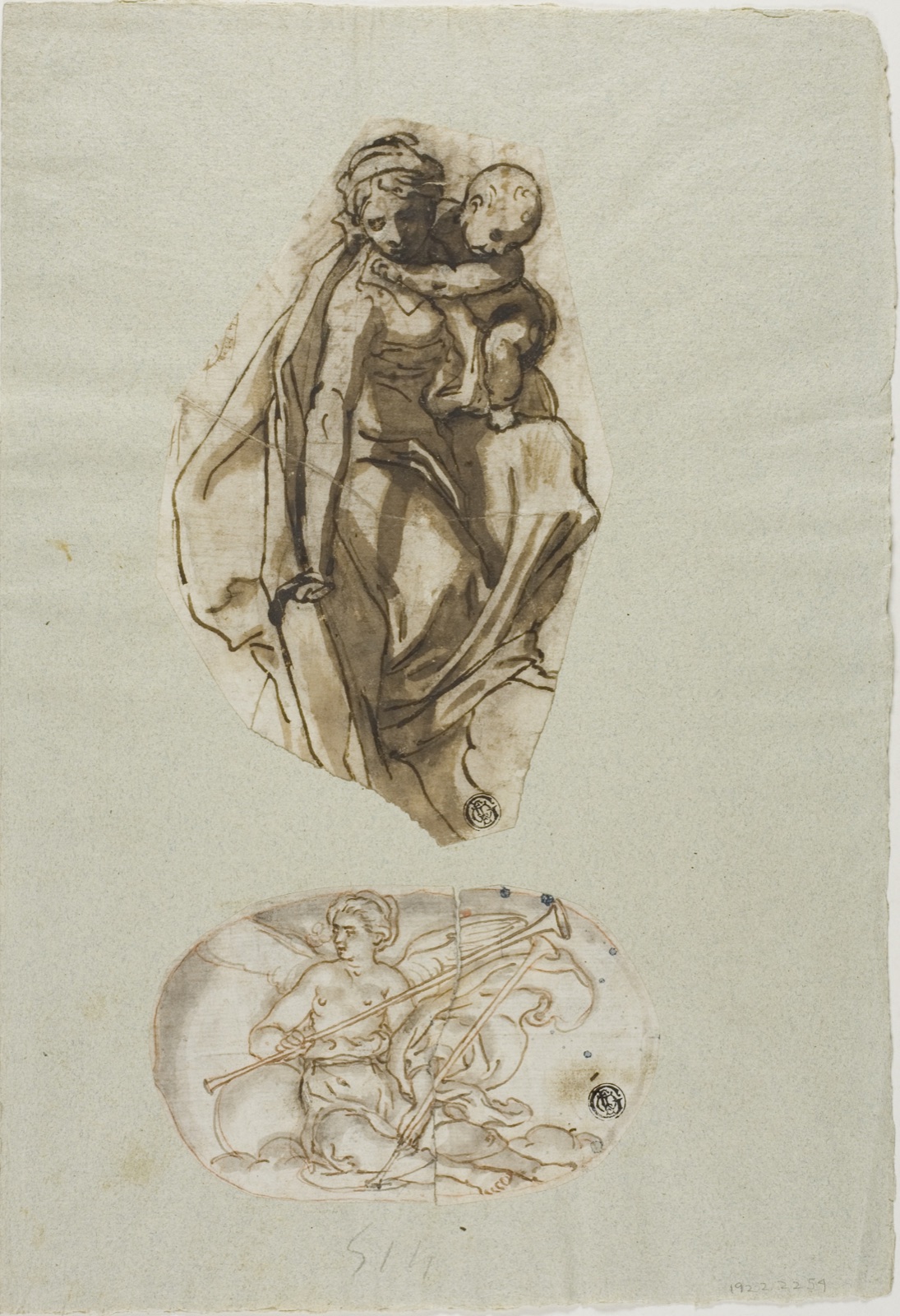 Woman with Child, and Pheme — Attributed to Lazzaro Tavarone; Italian, 1556-1641
