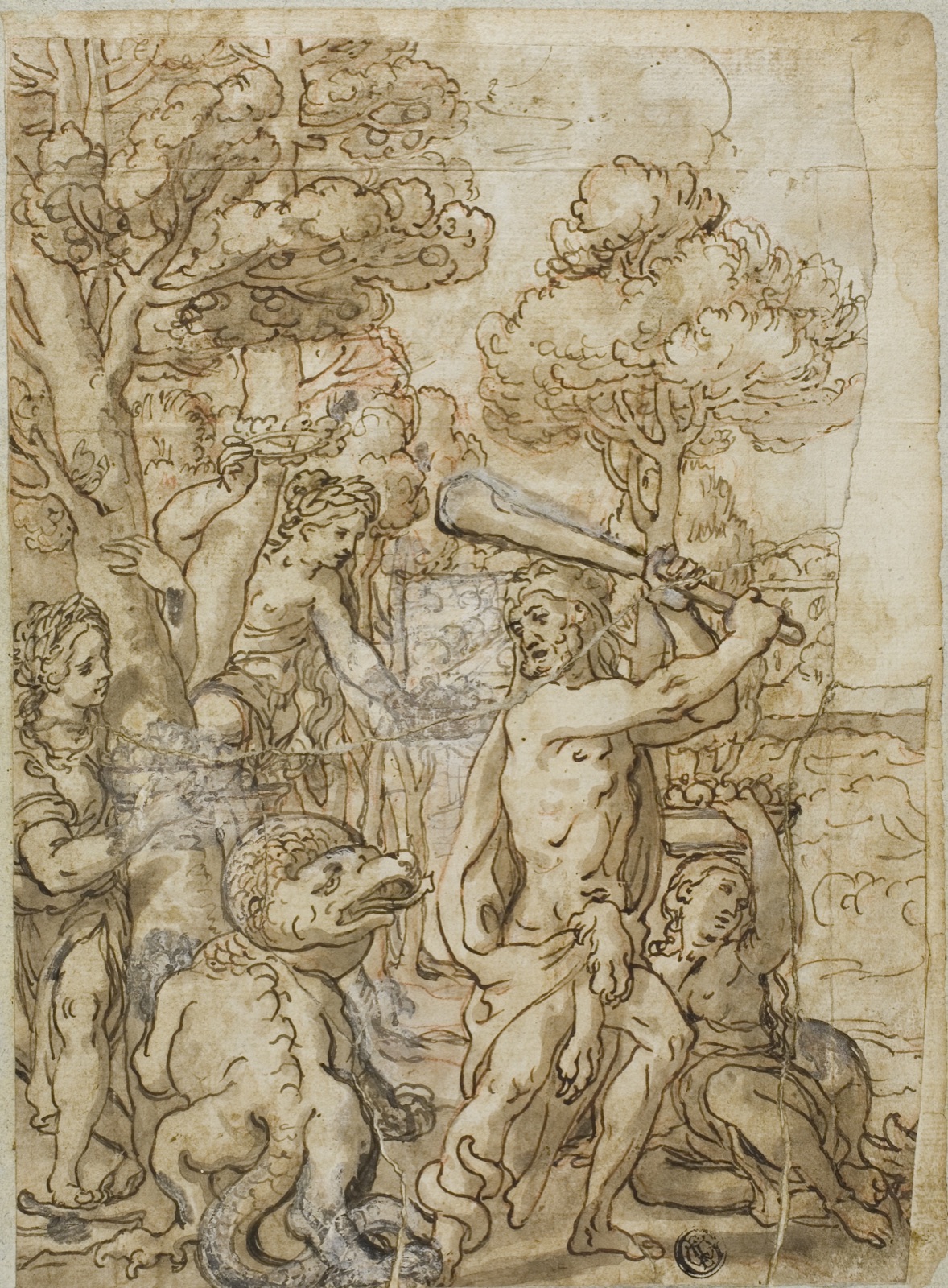 Study for Hercules Slaying the Serpent Ladon in the Garden of the Hesperides — Andrea Lilio; Italian, 1555-1642