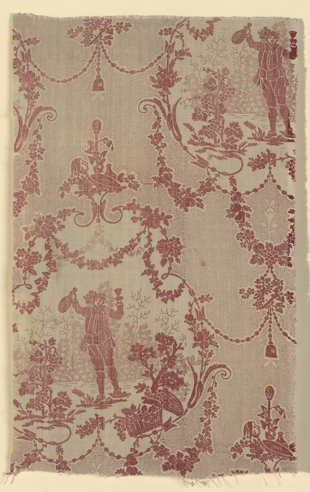 Le Petit Buveur (The Little Drinker) (Furnishing Fabric) — Engraved by Francois Antoine Aveline (French, 1718-1787) after Antoine Watteau (French, 1684-1721); France, Jouy-en-Josas