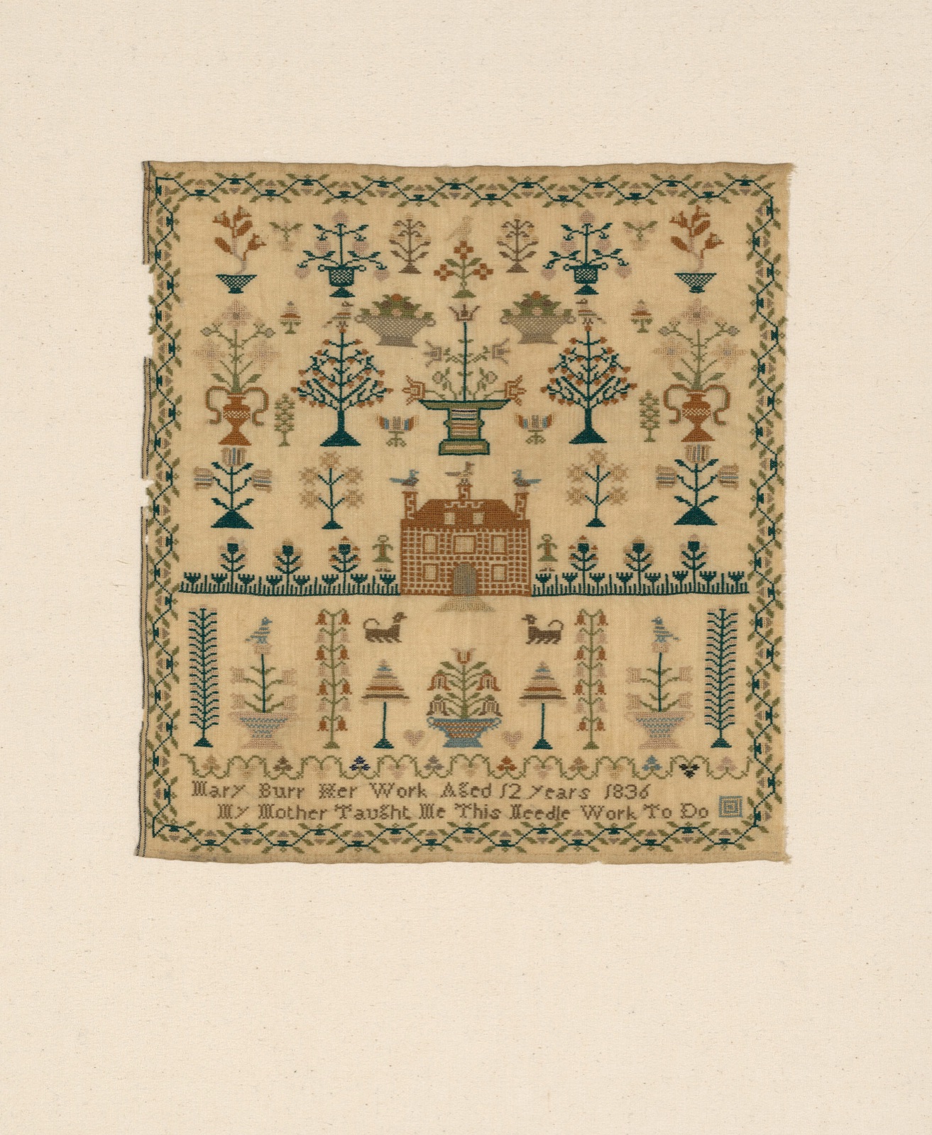 Sampler — Mary S. Burr (American, b. 1825-1894); North Carolina, Wilmington, North Carolina, United States