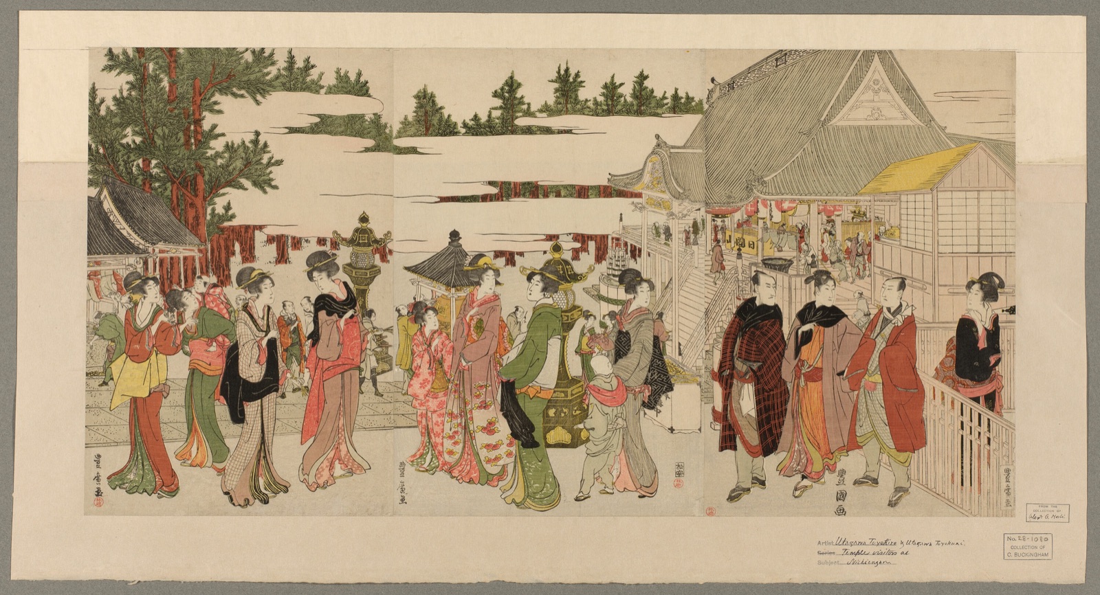 New Year's Pilgrimage to Myohoji Temple in Horinouchi (Horinouchi Myohoji eho mairi no zu) — Utagawa Toyokuni I; Japanese, 1769–1825; and; Utagawa Toyohiro; Japanese, 1773-1828