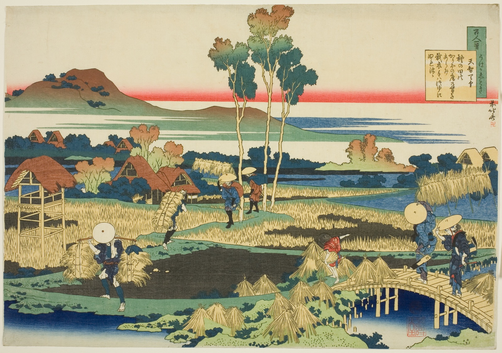 Tenji Tenno (The Emperor Tenji), first poet in the series One Hundred Poems by One Hundred Poets Explained by the Nurse — Katsushika Hokusai 葛飾 北斎; Japanese, 1760-1849; Publisher: Hibino Yohachi; Japanese, unknown