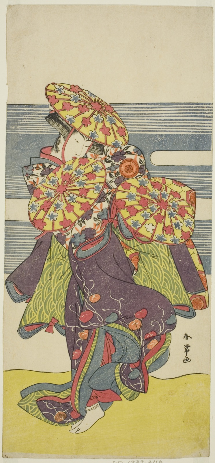 The Actor Iwai Hanshiro IV in the Hanagasa Dance in the Play Iromi-gusa Shiki no Somewake, Performed at the Nakamura Theater in the Ninth Month, 1781 — Katsukawa Shunjo; Japanese, died 1787