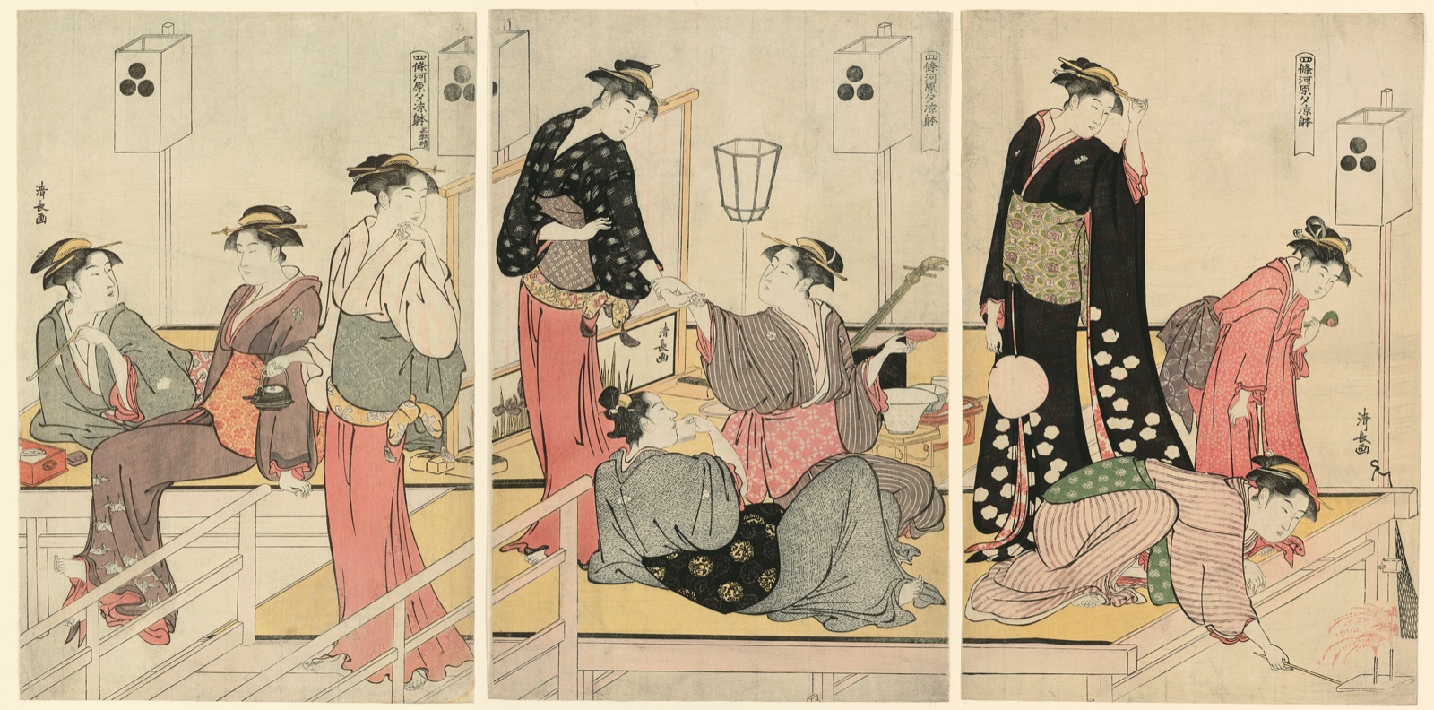 Cooling Off in the Evening at Shijogawara — Torii Kiyonaga; Japanese, 1752-1815