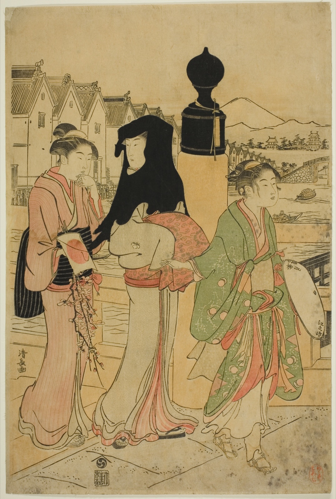 Women Crossing Nihonbashi Bridge — Torii Kiyonaga; Japanese, 1752-1815