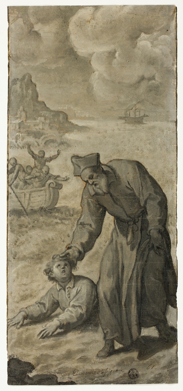 Study for Saint Philip Neri Rescuing a Drowning Youth — Cristofano Roncalli, called Il Pomarancio; Italian, 1552-1626