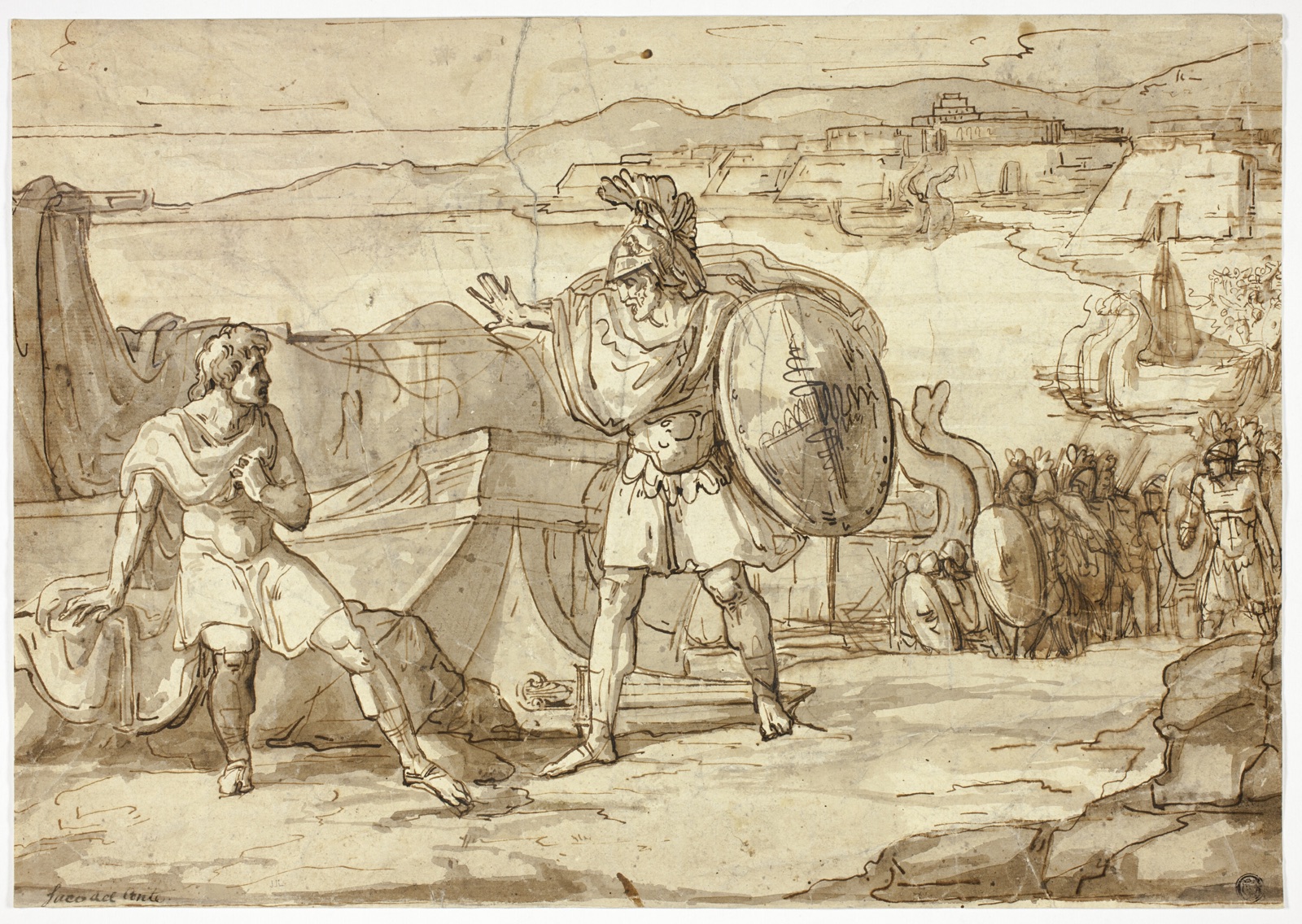 Scene from the Iliad: Confrontation of Two Warriors — Possibly Vincenzo Camuccini (Italian, 1771-1844)