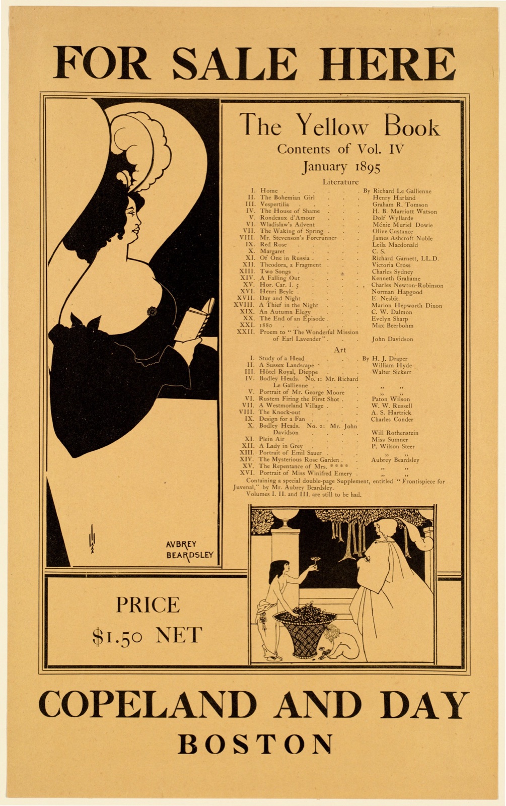 For sale here. The yellow book, contents of vol. IV, January 1895. — Beardsley, Aubrey, 1872-1898 (Artist)