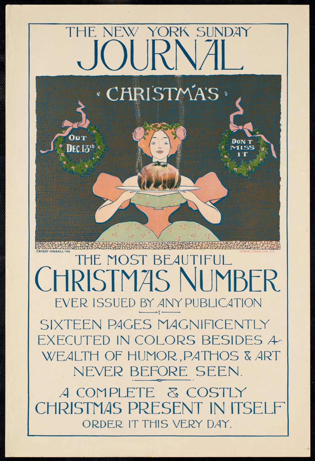 The New York Sunday journal, Christmas. Out Dec. 13, don't miss it. — Haskell, Ernest, 1876-1925 (Artist)
