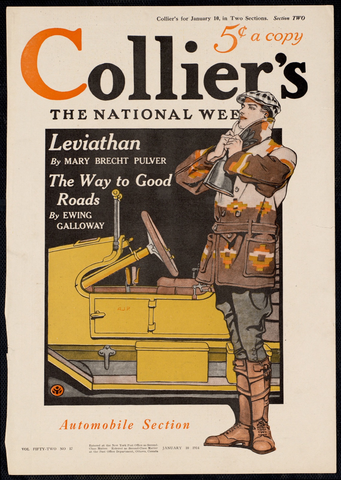 Collier's, automobile section. Collier's for January 10, in two sections. Section two. — Penfield, Edward, 1866-1925 (Artist)