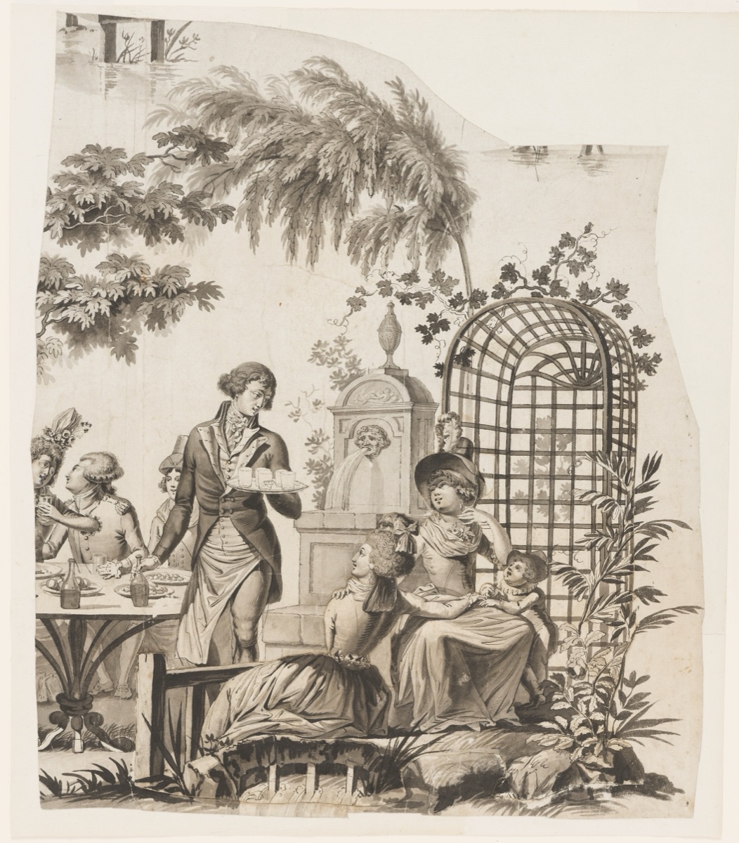 Fragments of an incomplete cartoon for cotton printing: La Course Anglaise — Petitpierre & Compe., (Nantes, France, founded 1770