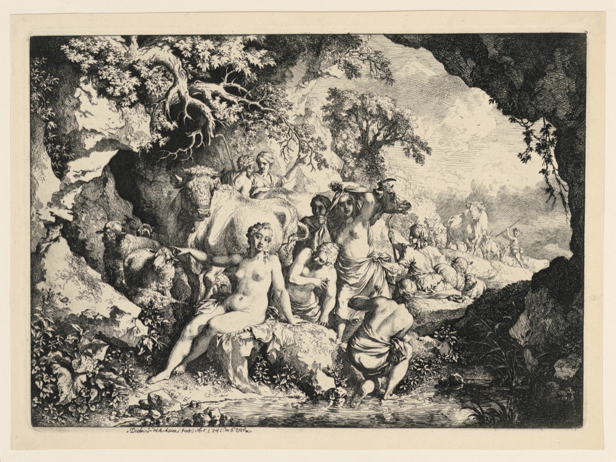 Nymphs Bathing Near a Cave — Christian Wilhelm Ernst Dietrich, German, 1712 - 1774