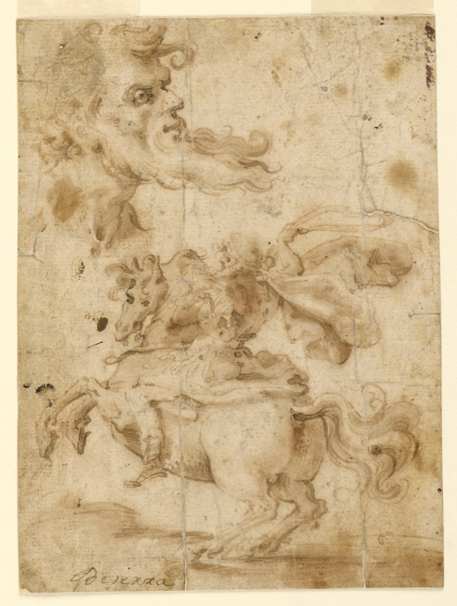 The Head of a Bearded Man, a Man on Horseback — Paolo Emilio Besenzi, Italian, 1624 - 1666