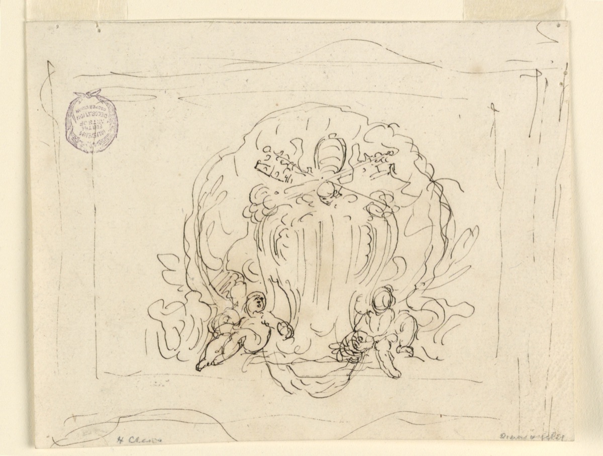 Tablet bearing the coat of arms of Pope Benedict XIV with shell as background — Filippo Marchionni, Italian, 1732–1805